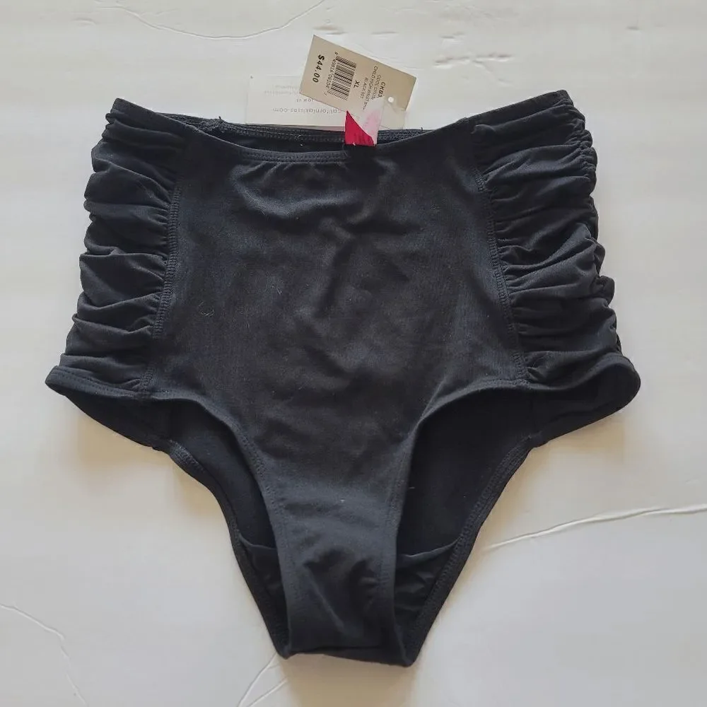 California Kisses juniors black high waisted swimming brief size XL slim